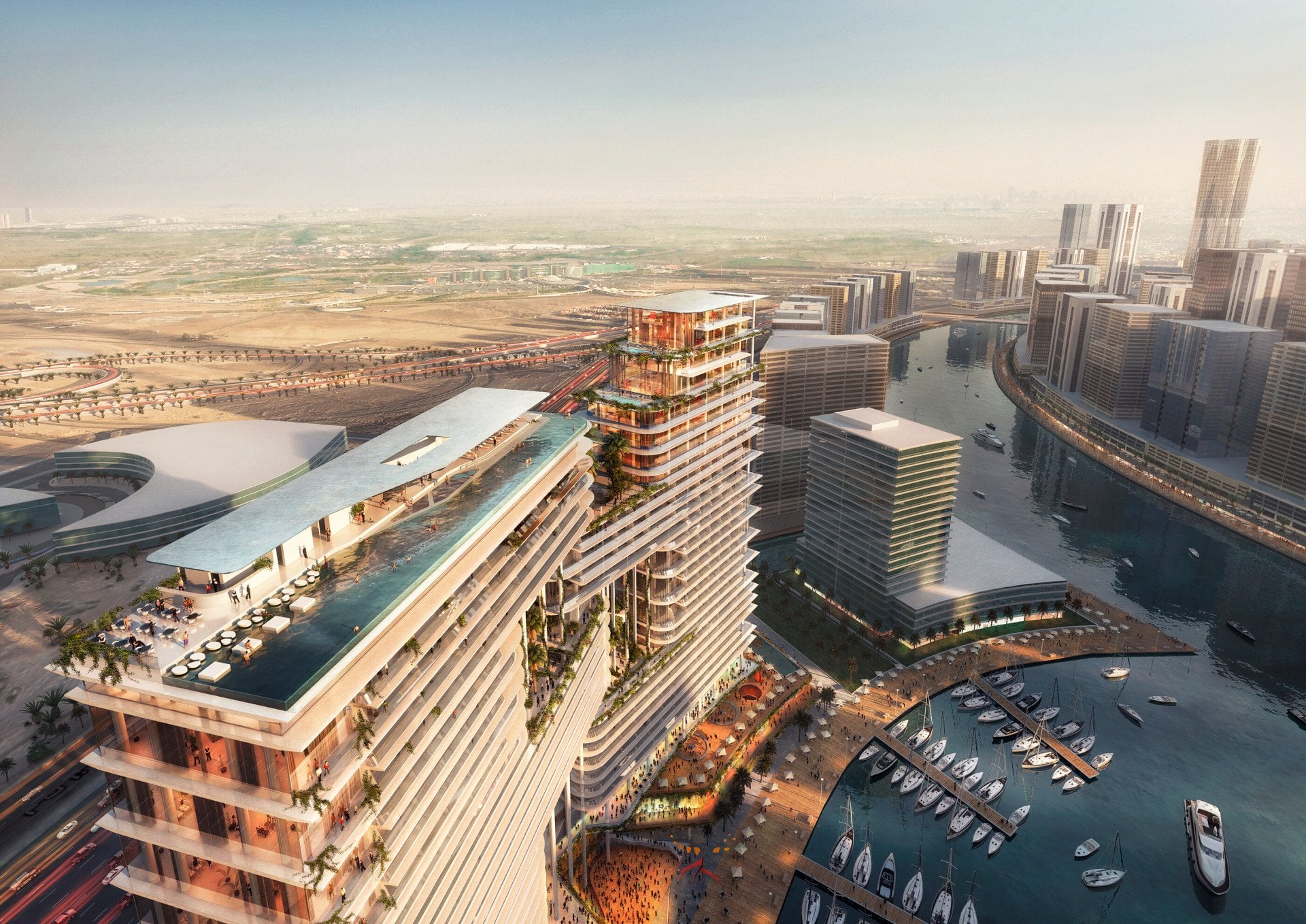 Aerial CGI of the rooftop pool at The Lana, Dubai