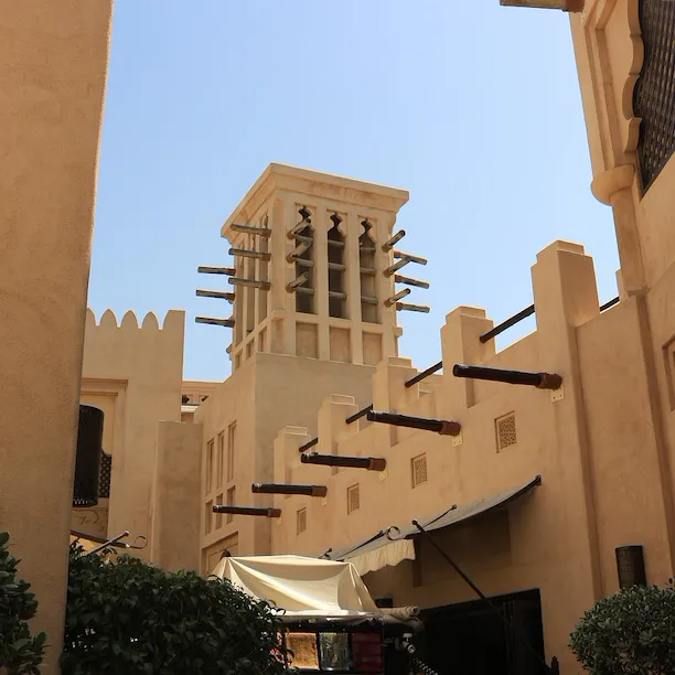 A close up of the Souk Madinat's architecture
