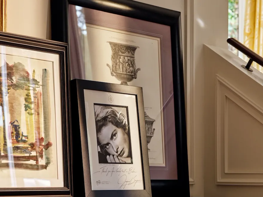 Framed picture and autograph of actress Ingrid bergman inside Aurora Terrace Suite at Hotel Eden Rome