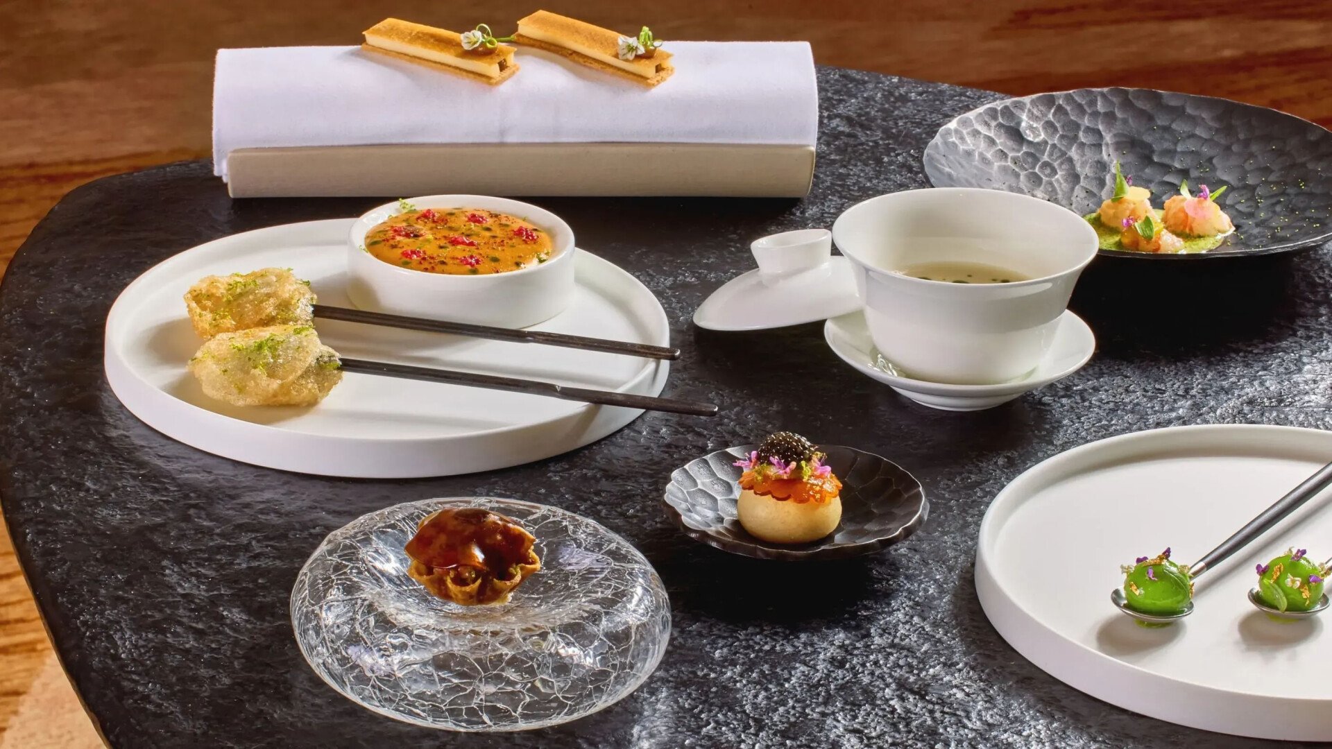 Images showing new dishes from Woven and The Barn at Coworth Park 