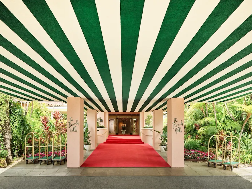 Red carpet entrance to The Beverly Hills Hotel.