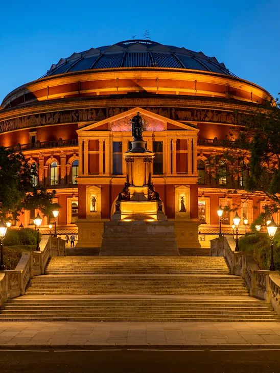 Exterior view of the Royal Albert Hall, a landmark concert venue near Dorchester Collection hotels in London
