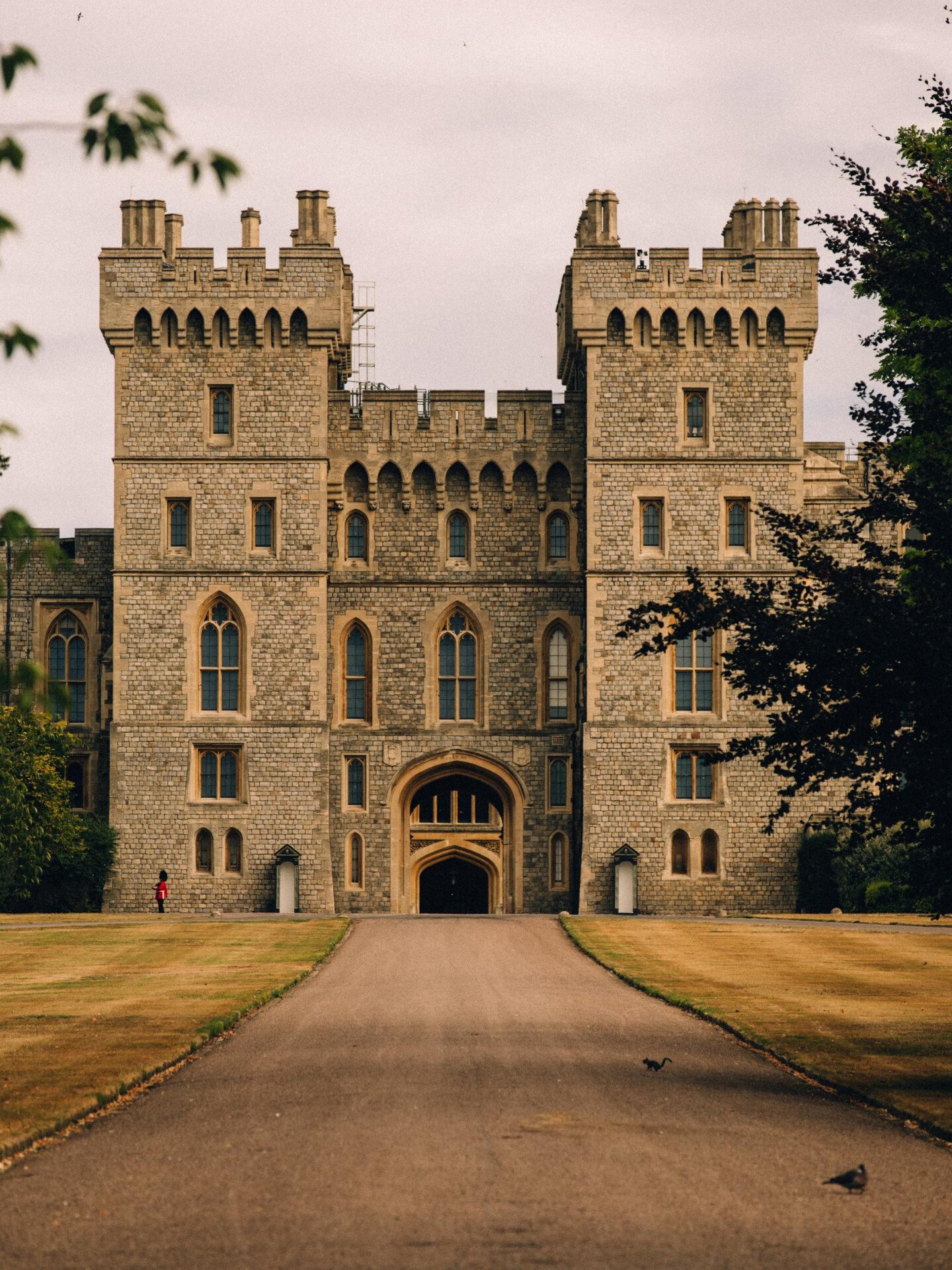 Windsor Castle entrance viewed from the Long Walk, near Coworth Park, Ascot
