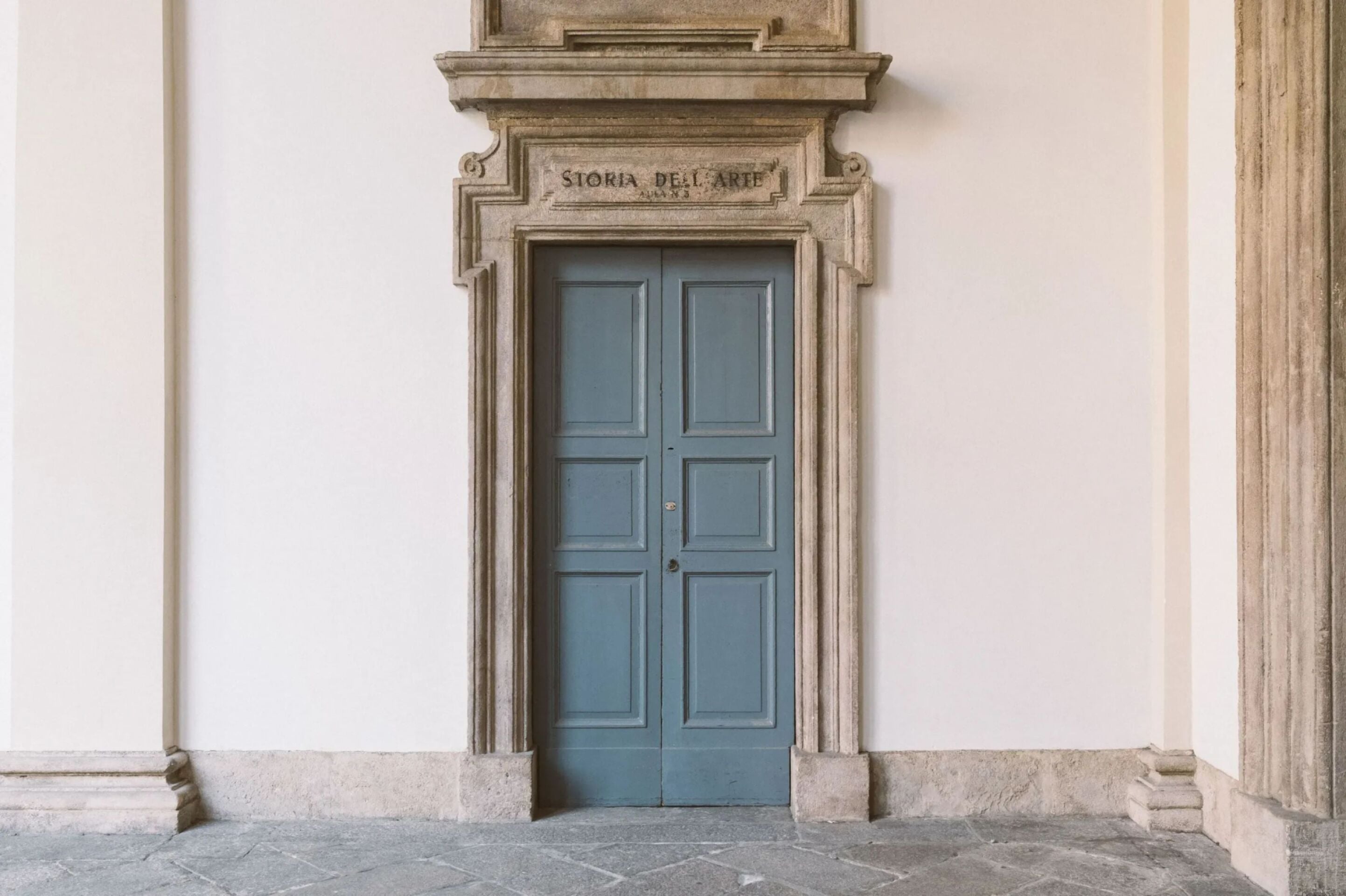 A detail of a door in the courtyard of the Pinacoteca di Brera