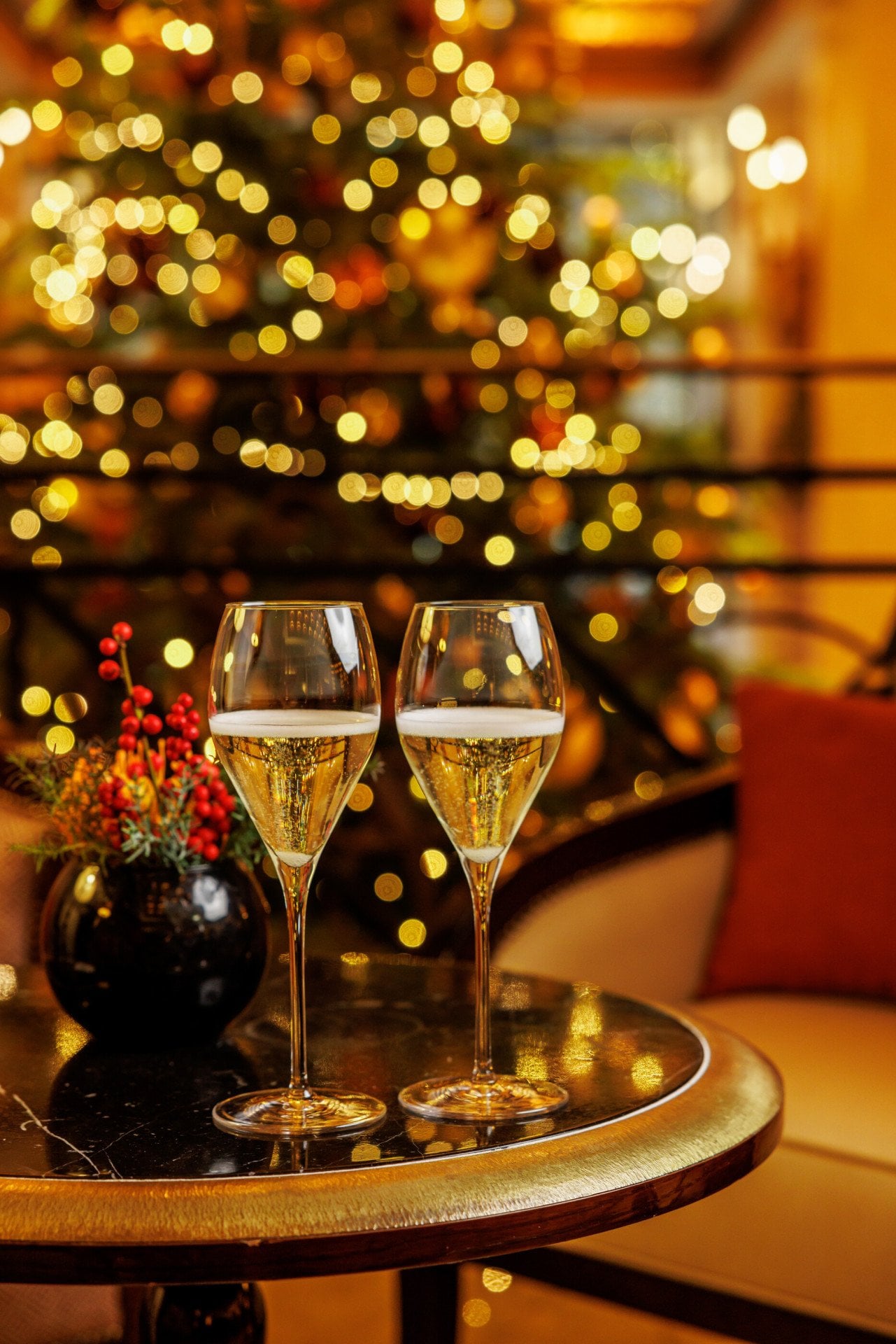 Champagne flutes served at La Libreria 