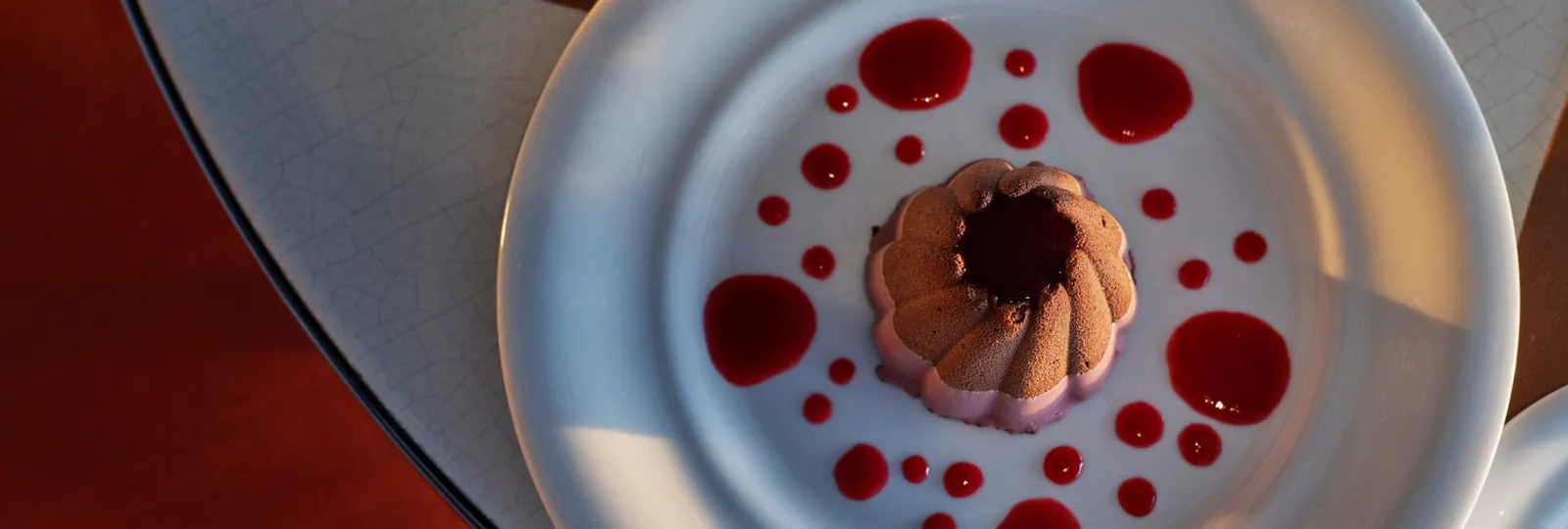 Dark chocolate black cherries dessert at Il Giardino Ristorante at Hotel Eden, Rome