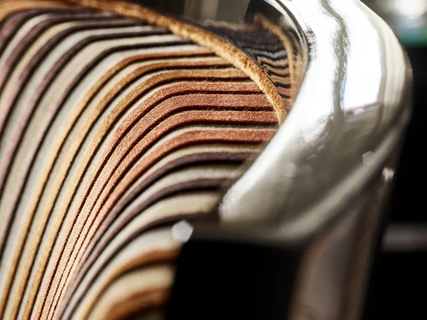 Detail of striped chair fabric in Duplex suite at Hôtel Plaza Athénée, Paris