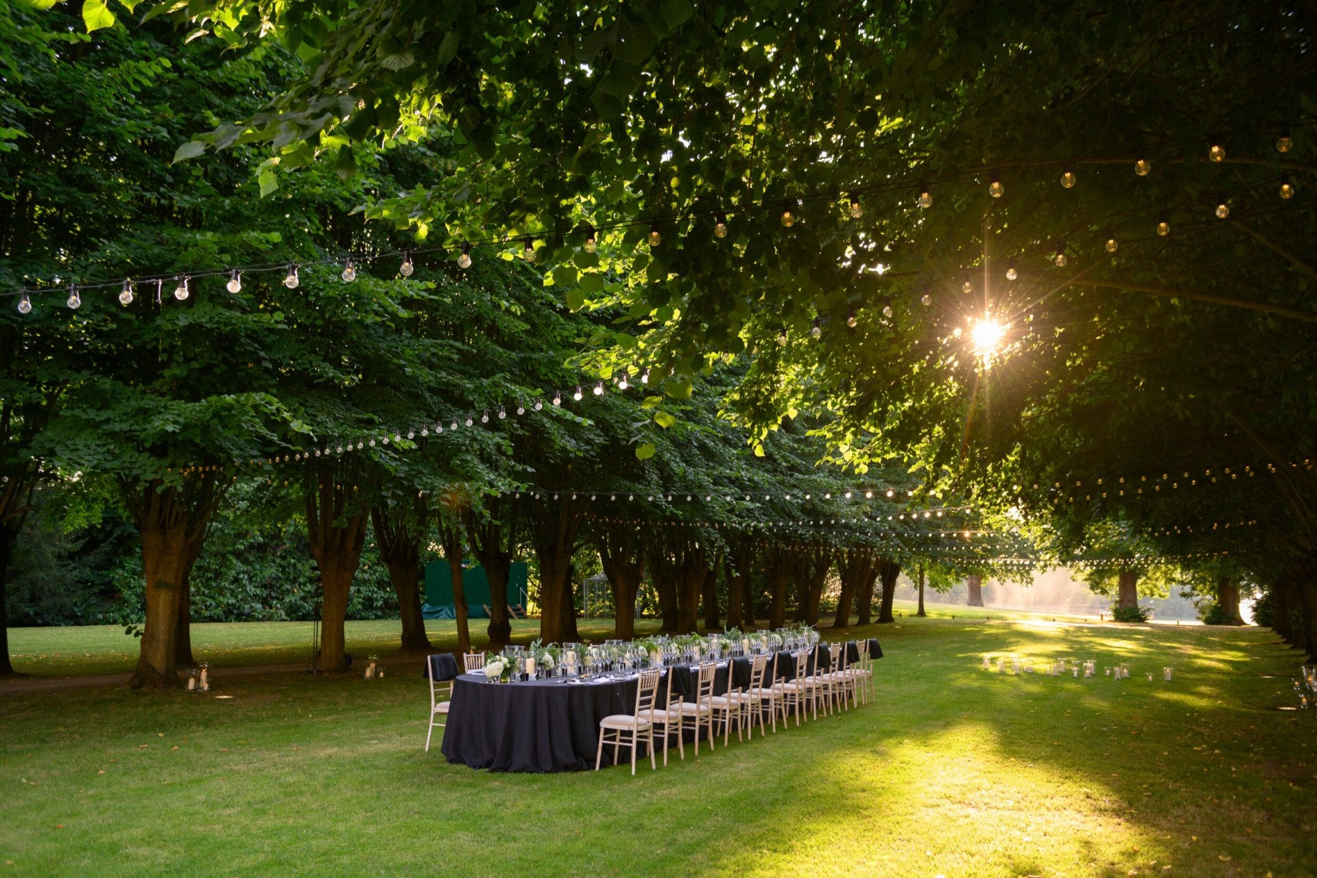 Coworth Park-Events-Lime Grove dinner-landscape-sun-medres