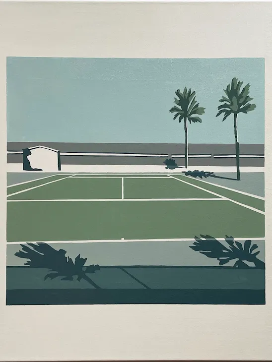 Painting by Mauro Baio depicting a tennis court