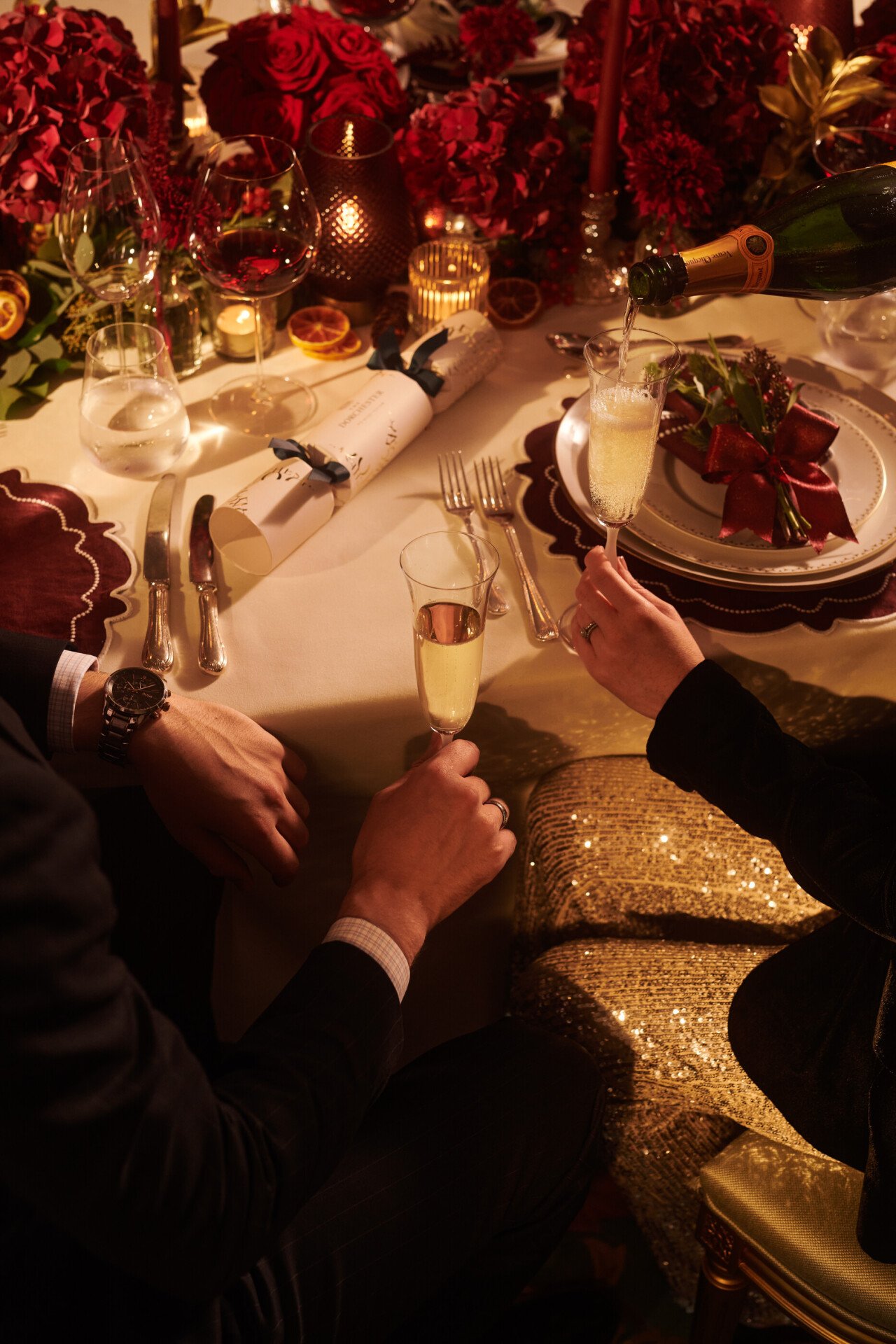 Festive Events at The Dorchester - Close up of table with champagne 