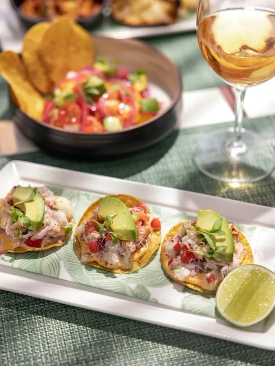 Artisan tacos served poolside at Cabana Cafe