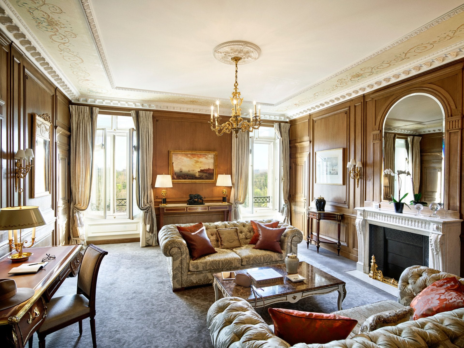 Details in the livingroom of the Heritage suite at Le Meurice, Paris.