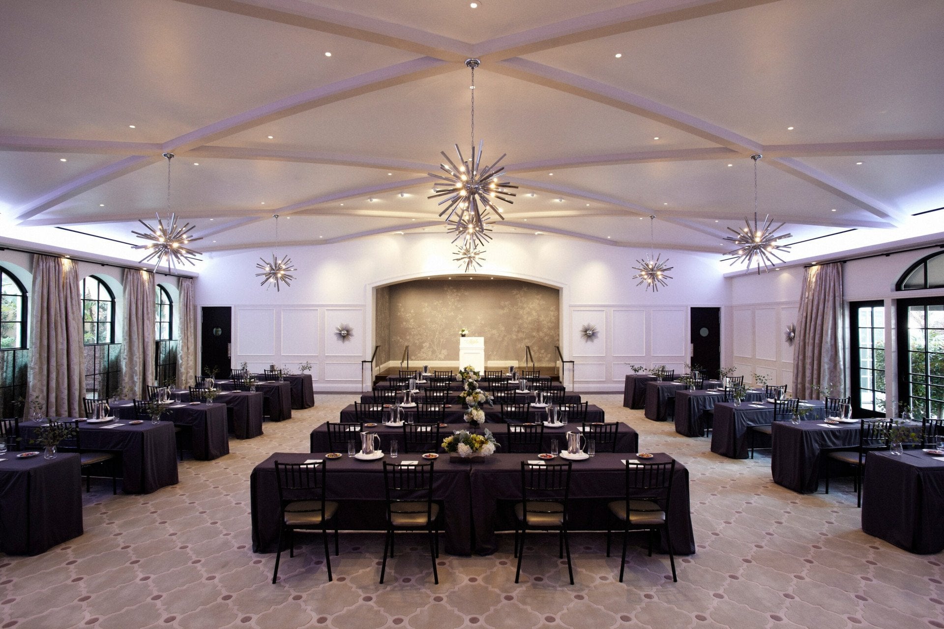 Corporate and classroom style set-up in the Garden Ballroom at Hotel Bel-Air