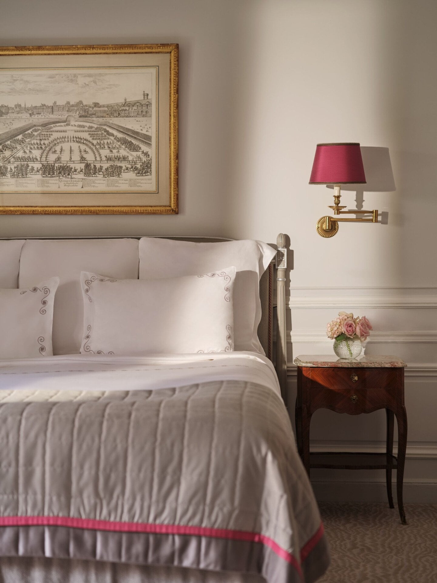 This is the bed of the Junior Suite #532 at the Plaza Athénée.