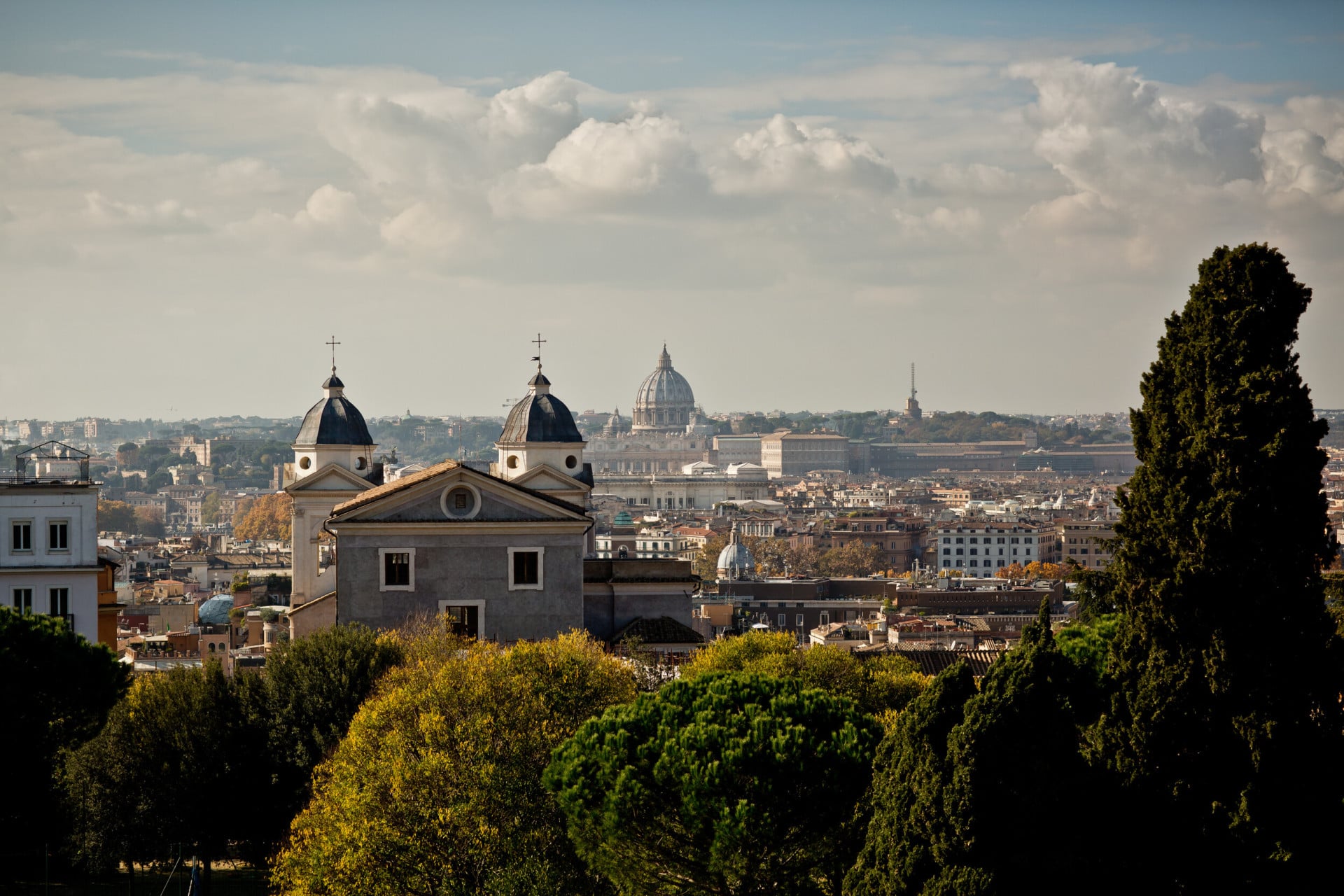 View of Rome with St Peter's dome and Trinità dei Monti