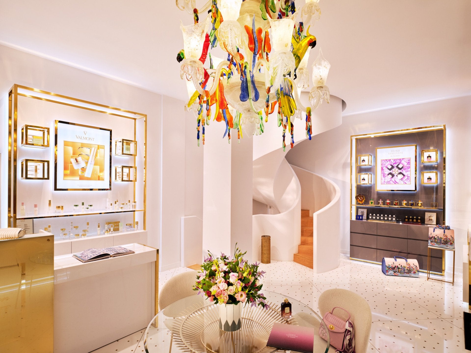 Large view of the store with props on a table at La Maison Valmont pour Le Meurice, Paris - Dorchester Collection