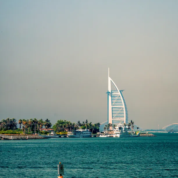 Burj al arab hotel stands on the arabian gulf
