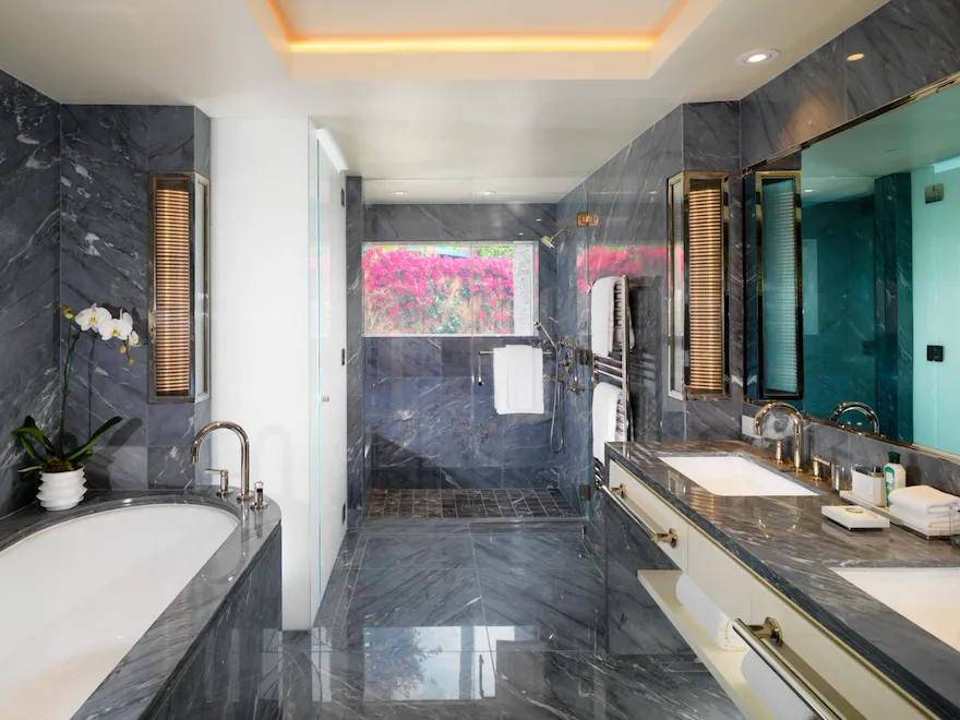 Bungalow 22A Bathroom at The Beverly Hills Hotel, Los Angeles