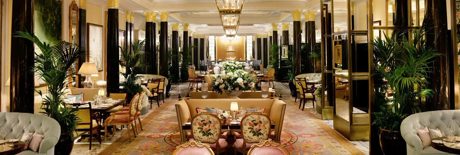 The Promenade at the Dorchester artwork and set up for afternon tea