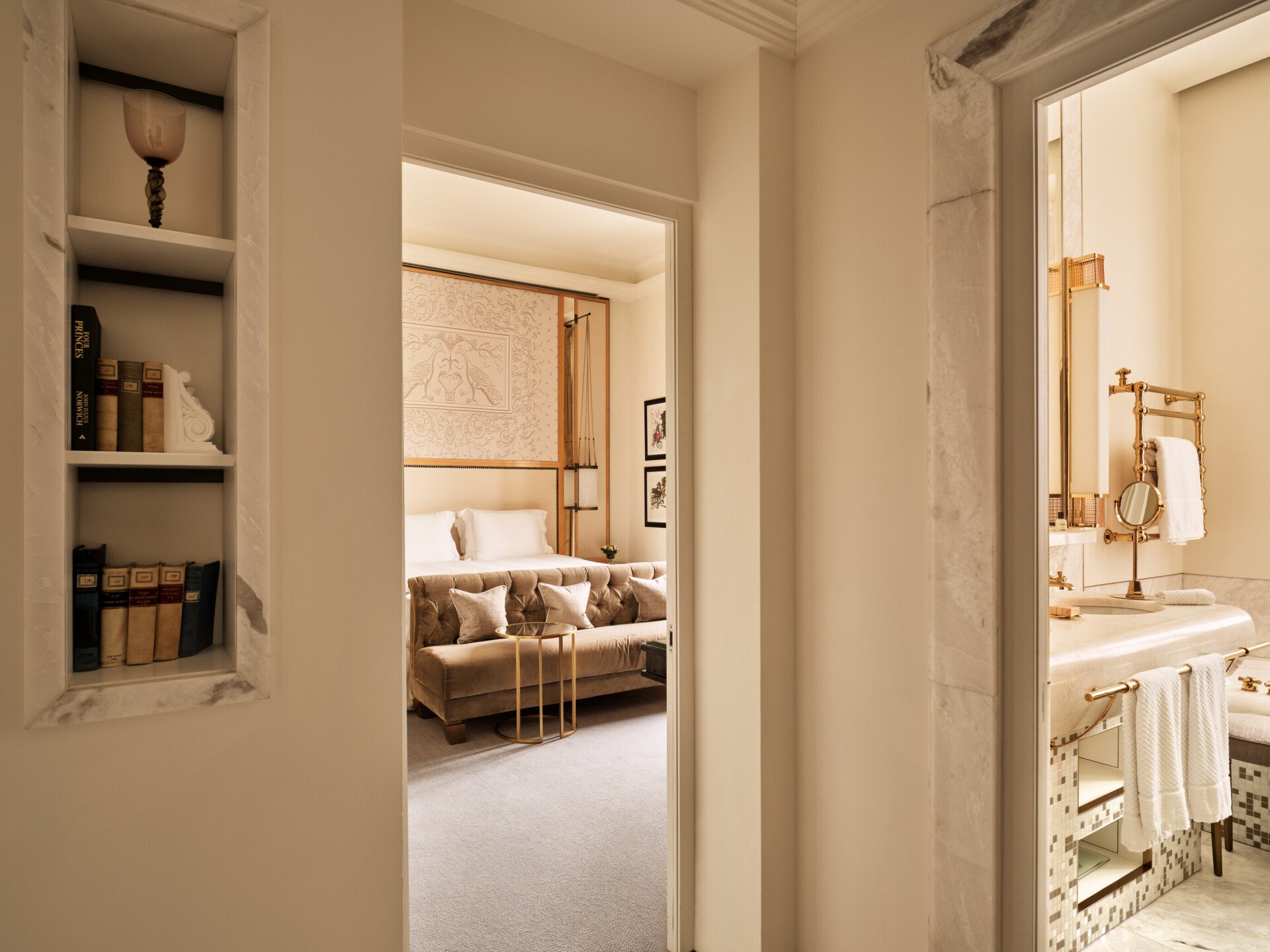 Prestige room corner view on bedroom and bathroom 