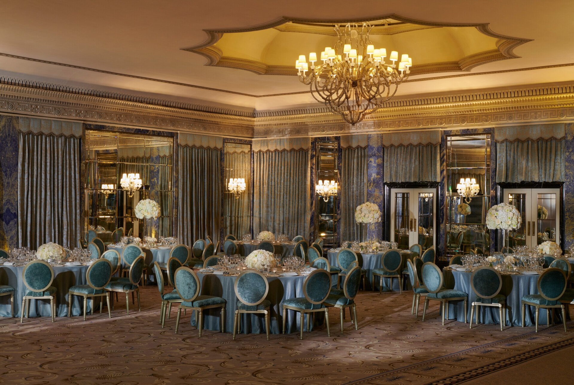 The Dorchester Ballroom set up for a beautiful evening event