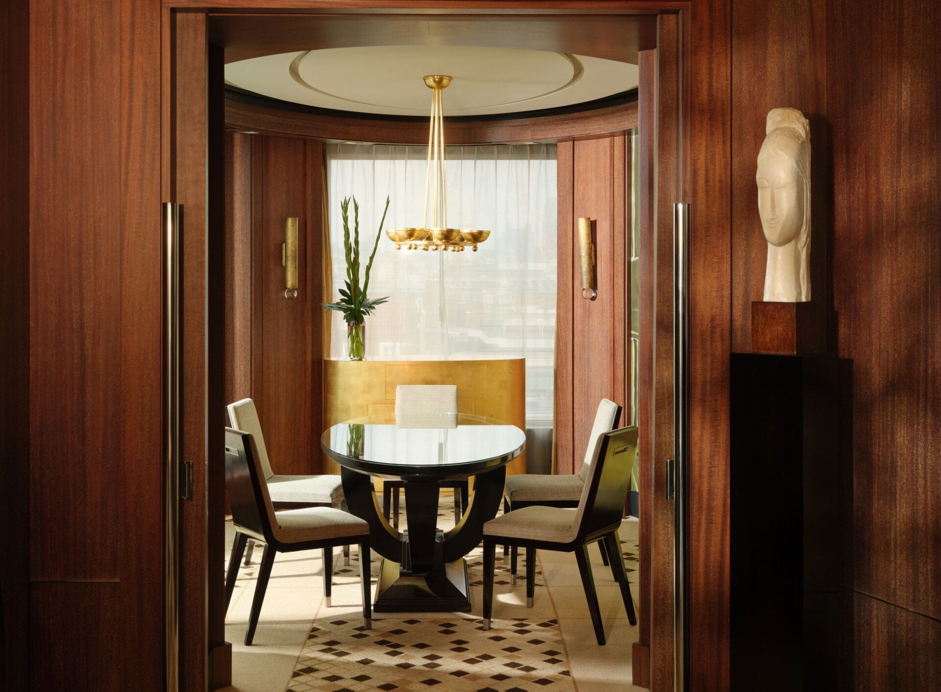 The Penthouse terrace suite in eventing light at 45 Park Lane