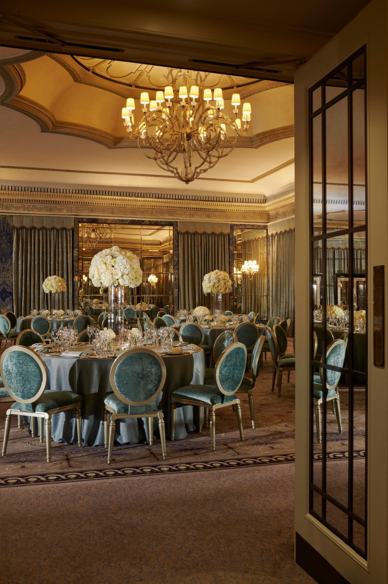 The Dorchester Ballroom set up for a beautiful evening event
